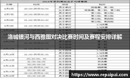 洛城银河与西雅图对决比赛时间及赛程安排详解